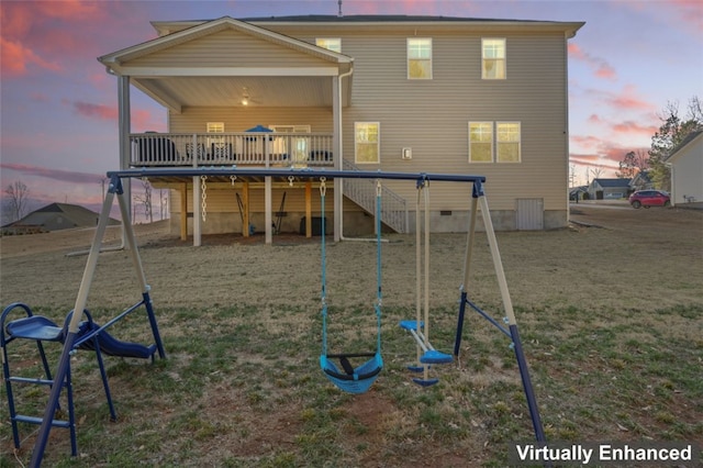 view of jungle gym featuring a deck