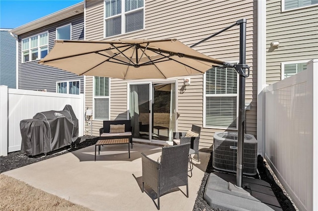 129 Rushing Creek Ln, Piedmont, SC 29673 - view of patio / terrace with a fenced backyard, a grill, and central AC
