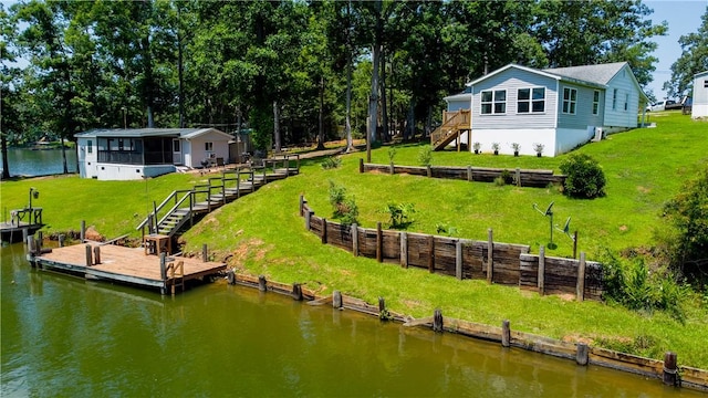 93 Parnell Rd, Abbeville, SC 29620 - dock featuring stairs, a deck with water view, and a yard