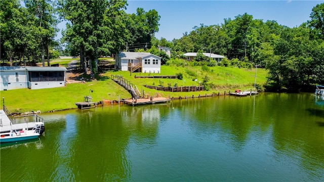 93 Parnell Rd, Abbeville, SC 29620 - dock area with a water view, a yard, and stairs
