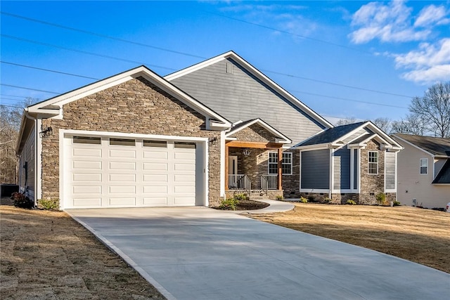 view of front facade with a garage, a front lawn, and concrete driveway