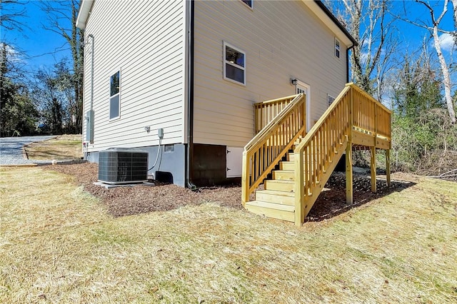 1507 Bennett Dr, Anderson, SC 29621 - rear view of house with stairway, cooling unit, and a wooden deck