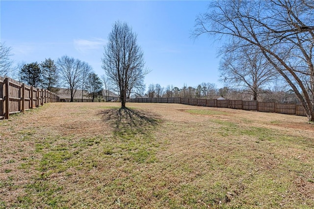 view of yard with a fenced backyard