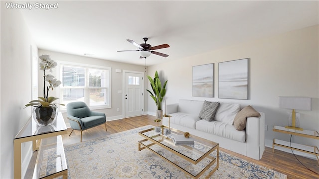 400 Bee Cove Way, Pendleton, SC 29670 - living area featuring ceiling fan, wood finished floors, and baseboards