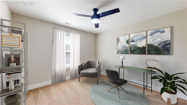 400 Bee Cove Way, Pendleton, SC 29670 - living area with carpet flooring, a ceiling fan, and baseboards