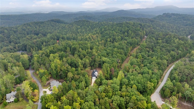 bird's eye view featuring a mountain view and a view of trees