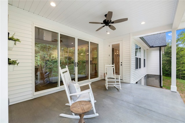 view of patio / terrace featuring ceiling fan