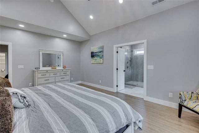 bedroom with light wood-style floors, recessed lighting, visible vents, and baseboards