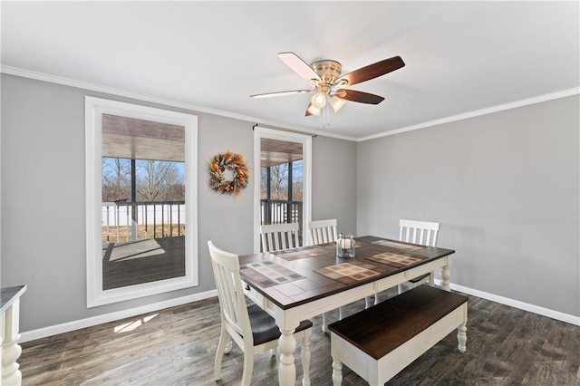 123 Bass Dr, Fair Play, SC 29643 - dining room featuring baseboards, ceiling fan, wood finished floors, and a healthy amount of sunlight