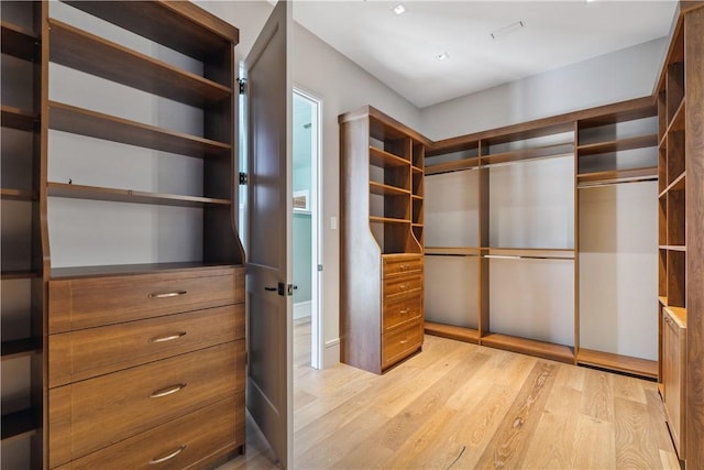 walk in closet with light wood-style flooring