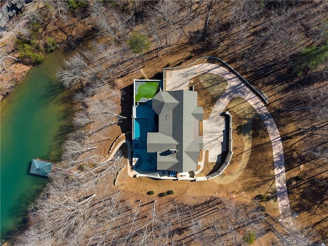 aerial view with a water view