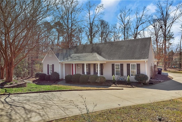 view of front facade with concrete driveway and roof with shingles