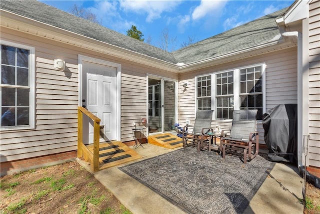 view of patio featuring entry steps and area for grilling