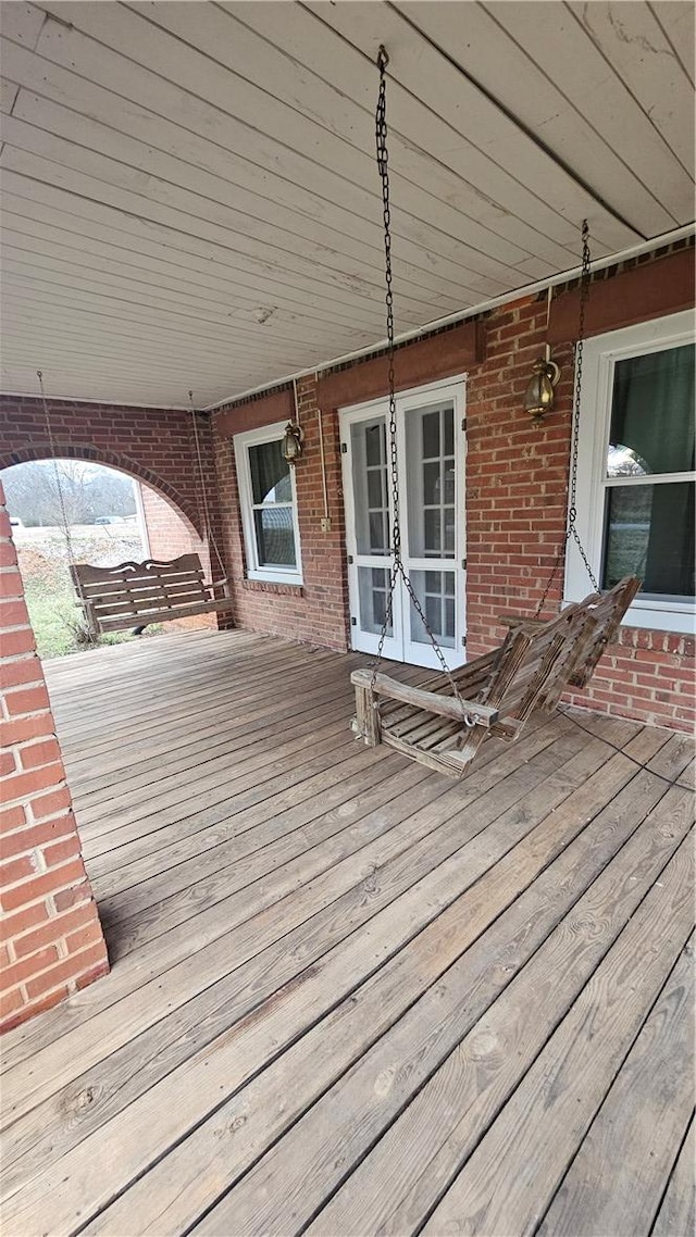 wooden terrace with french doors