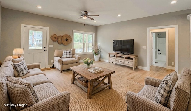 224 Simpson St, Westminster, SC 29693 - living area with a ceiling fan, light wood-style flooring, and recessed lighting