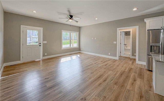 224 Simpson St, Westminster, SC 29693 - unfurnished living room featuring ceiling fan, light wood-style flooring, and recessed lighting