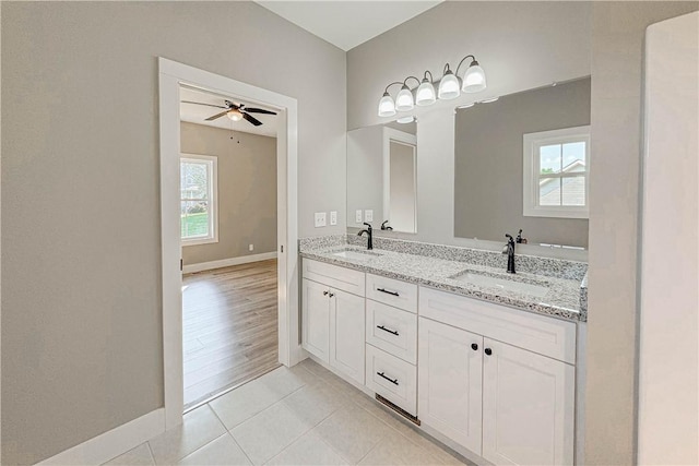 224 Simpson St, Westminster, SC 29693 - full bathroom with double vanity, a ceiling fan, and tile patterned flooring