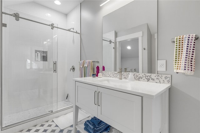 1230 Melton Rd Unit 215, West Union, SC 29696 - bathroom with recessed lighting, a shower stall, and vanity