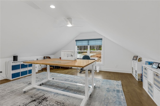 1230 Melton Rd Unit 215, West Union, SC 29696 - office with baseboards, wood finished floors, ceiling fan, and lofted ceiling