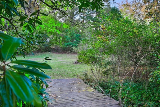 view of yard with a wooden deck