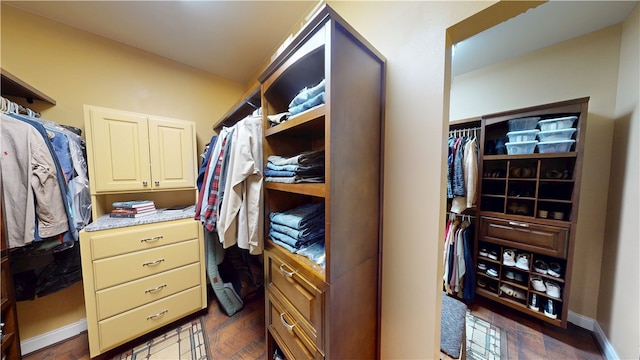 spacious closet featuring dark wood finished floors