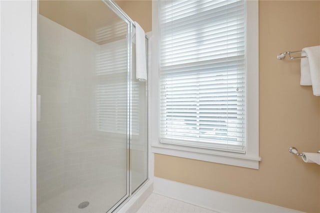 bathroom with a stall shower