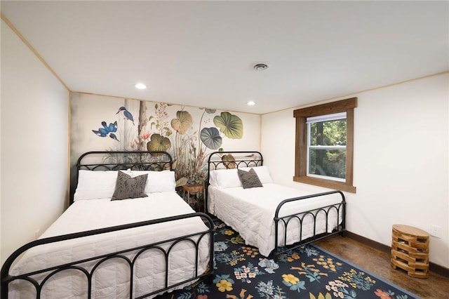 bedroom with recessed lighting, visible vents, and baseboards