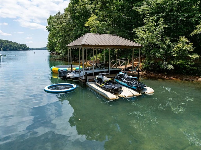 view of dock with a water view