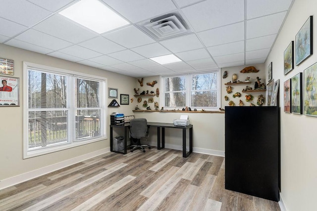 432 Over Look Dr, Fair Play, SC 29643 - office featuring baseboards, visible vents, a drop ceiling, and light wood finished floors