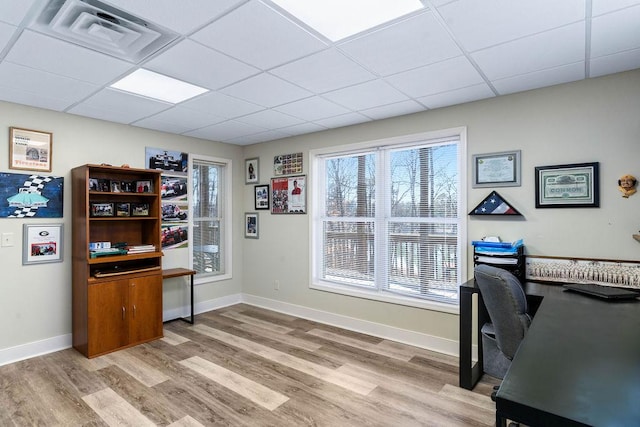 432 Over Look Dr, Fair Play, SC 29643 - home office with baseboards, light wood-type flooring, a paneled ceiling, and visible vents