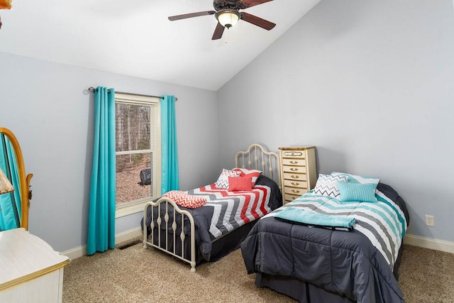 432 Over Look Dr, Fair Play, SC 29643 - bedroom featuring baseboards, a ceiling fan, lofted ceiling, and light colored carpet