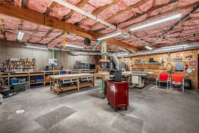 basement featuring a workshop area