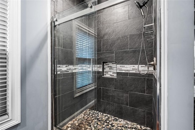 bathroom featuring a shower stall