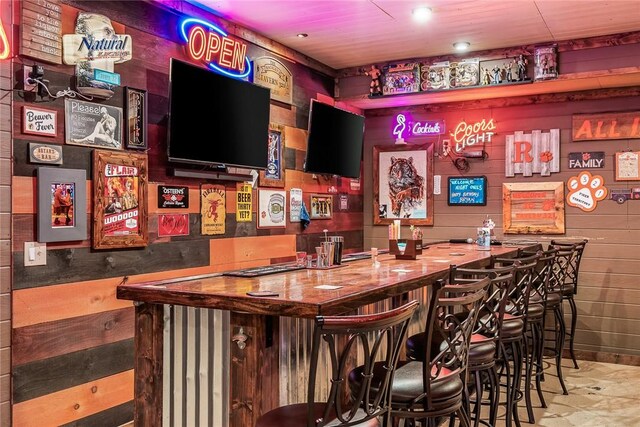 bar with wooden walls and indoor bar