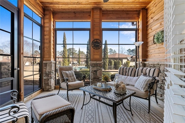 sunroom / solarium featuring wooden ceiling