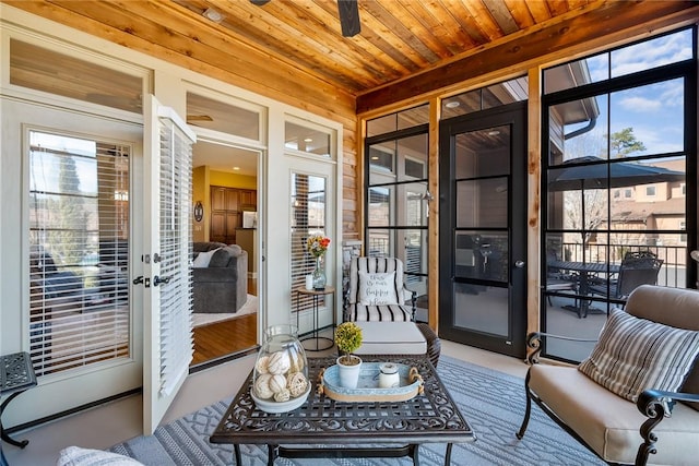 sunroom / solarium with wooden ceiling