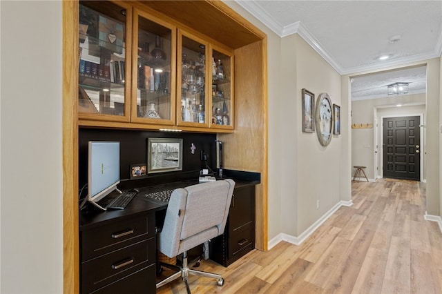 495TALLSHIP240 Tall Ship Dr, Salem, SC 29676 - office area with built in desk, crown molding, baseboards, and light wood-type flooring
