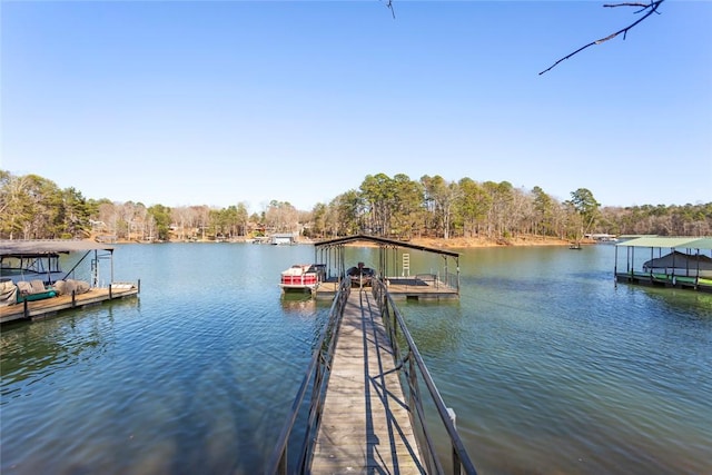 view of dock with a water view