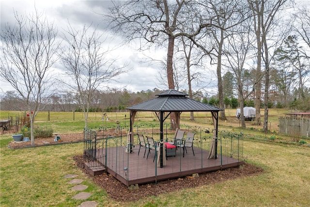 view of yard featuring a gazebo and a wooden deck