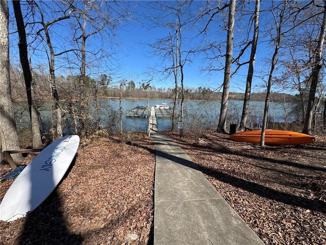 view of dock with a water view