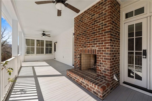 wooden deck with ceiling fan