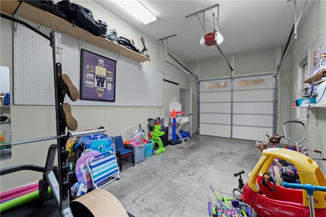 garage with a garage door opener