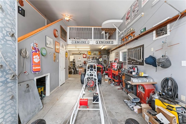 garage featuring a workshop area