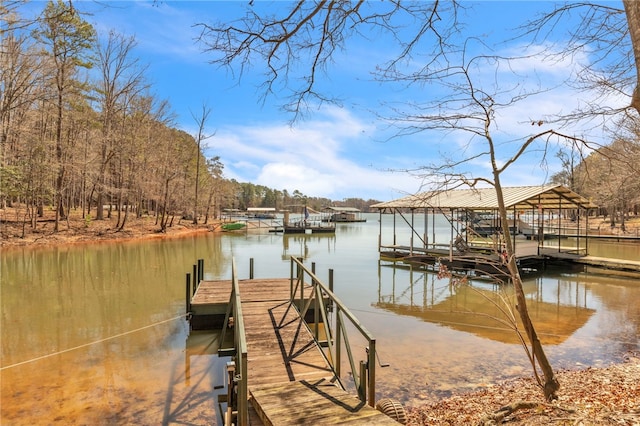 view of dock featuring a water view