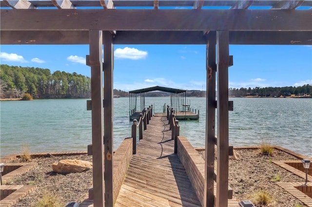 dock area featuring a water view and boat lift