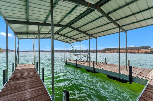 view of dock with a water view