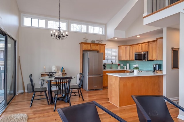 kitchen featuring light wood finished floors, appliances with stainless steel finishes, a wealth of natural light, and a sink