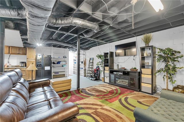 living room featuring concrete flooring