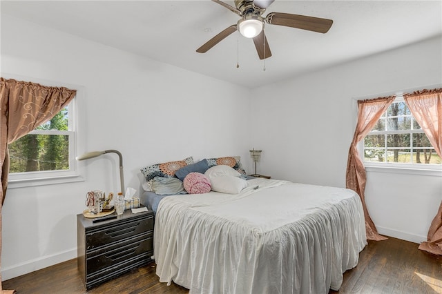 bedroom with baseboards, multiple windows, and hardwood / wood-style floors