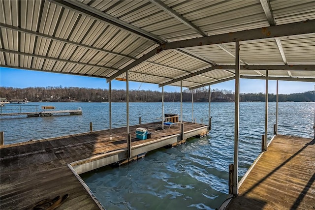 view of dock with a water view